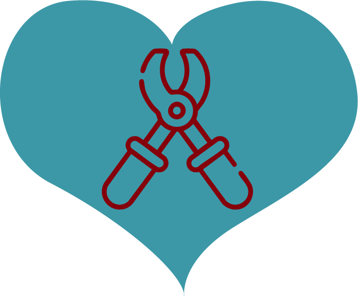 Pliers icon inside of a heart for the Dentistry services title