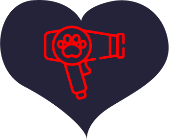 A blow-dryer icon inside of the heart for the Grooming section on the homepage